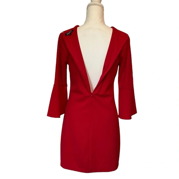 Express Keyhole Bell 3/4 Sleeve Solid Red Above Knee Women’s Small Dress - Picture 7 of 13